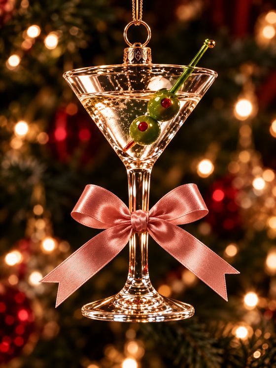 Martini-Glas mit Oliven als ausgefallene Weihnachtskugel